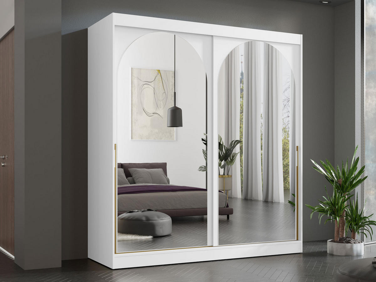 SCHIEBETÜRENSCHRANK Modin 200 - Goldfarben/Weiß, Holzwerkstoff/Kunststoff (200/216/65cm) - MIRJAN24