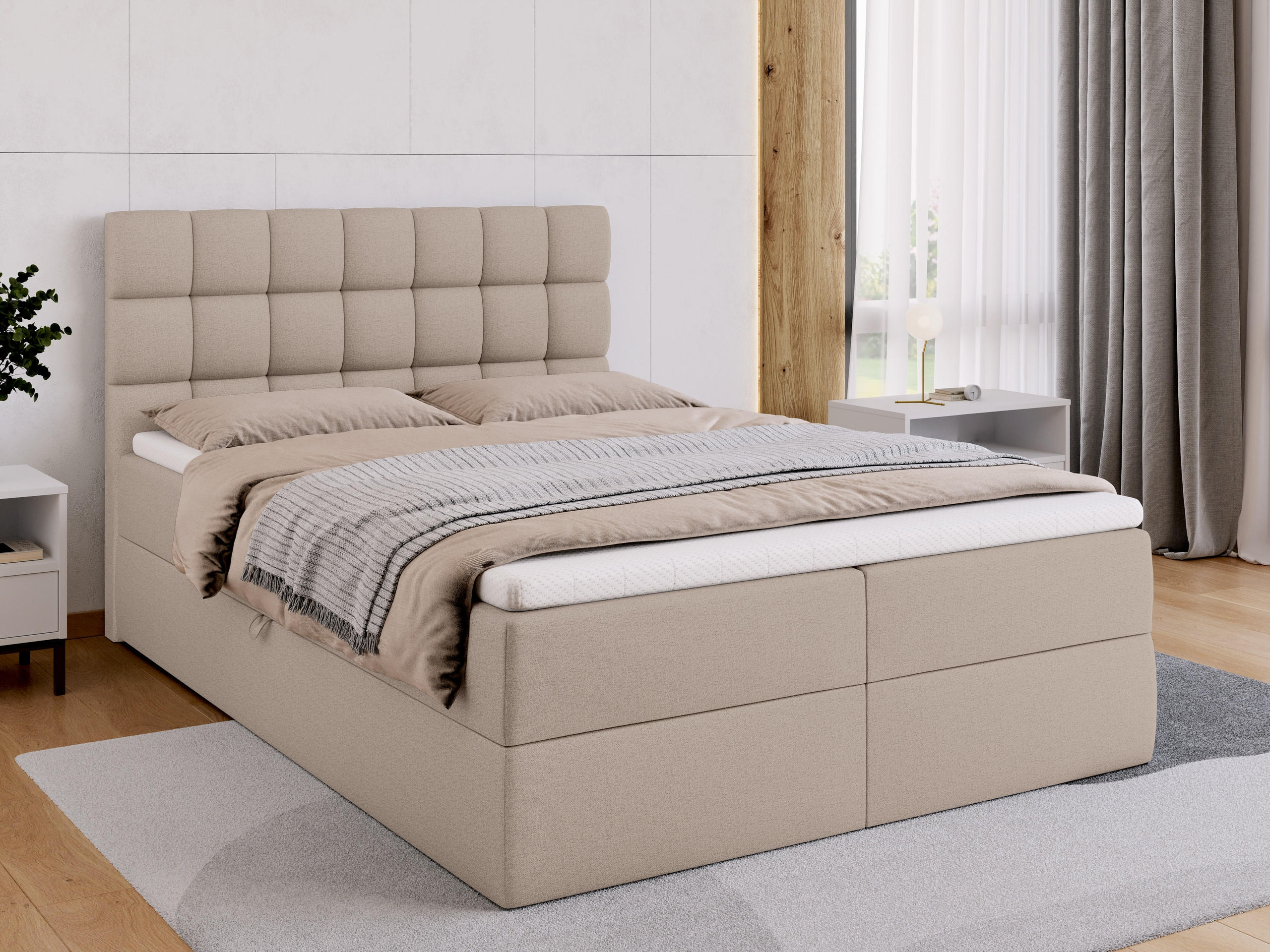 BOXBETT Dakota mit Topper 140/200 Beige - Beige, Textil (140/200cm) - Bromarkt