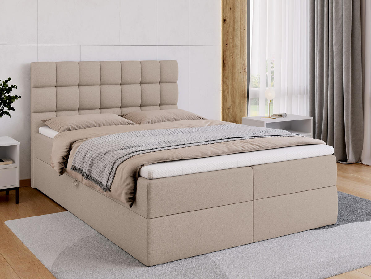 BOXBETT Dakota mit Topper 140/200 Beige - Beige, Textil (140/200cm) - Bromarkt