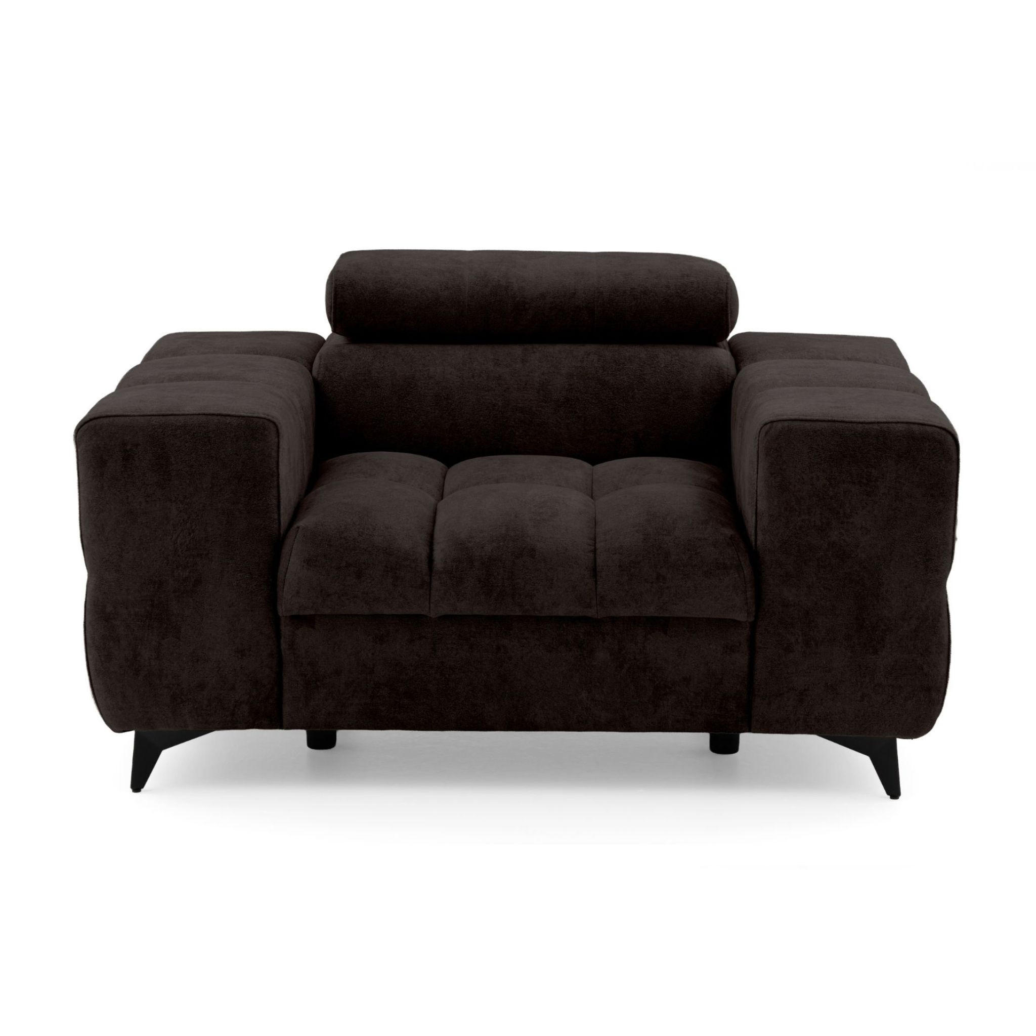 SESSEL PUDDING mit verstellbare Kopfstütze Velours Dunkelbraun - Dunkelbraun/Schwarz, Holz/Textil (140/93/100cm) - Muffo
