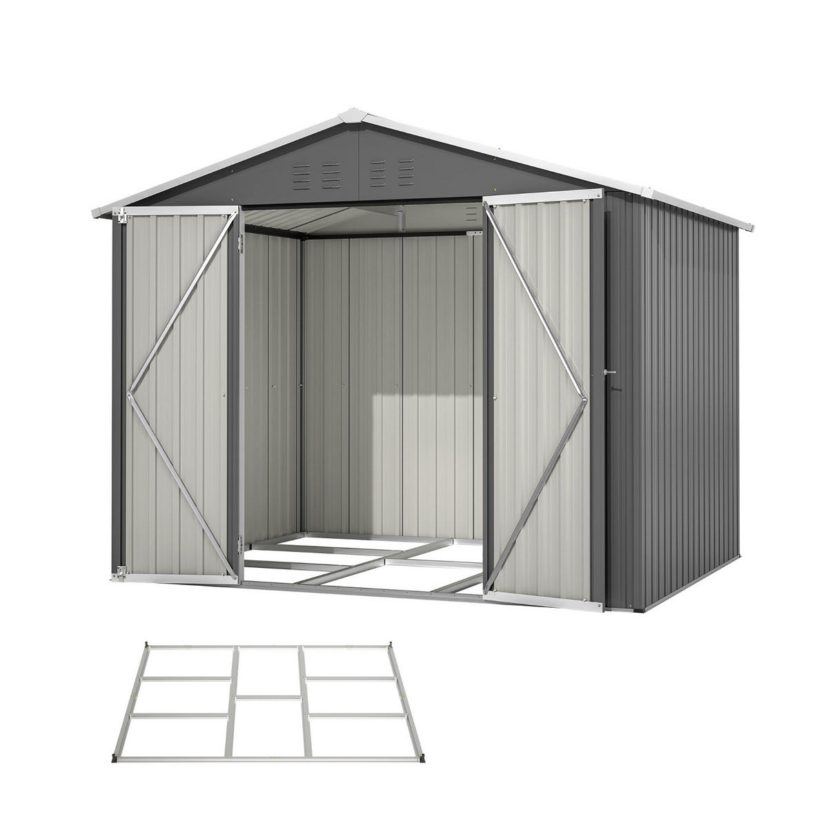 GERÄTEHAUS 240.4/192.3/191 cm Grau mit praktischer Klapptür und Fundament - Grau, Metall (192.3/191/240.4cm) - Oxeza