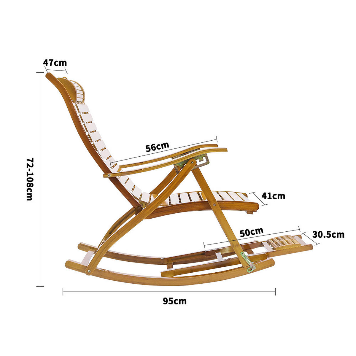 GARTENSCHAUKELSTUHL Relaxsesselaus aus Bambus Stahl in Naturholz für Garten Balkon klappbar verstellbar 47 x 95 x 108 cm Belastbarkeit 150 kg - Naturfarben, Metall (47/108/95cm) - Livingandhome