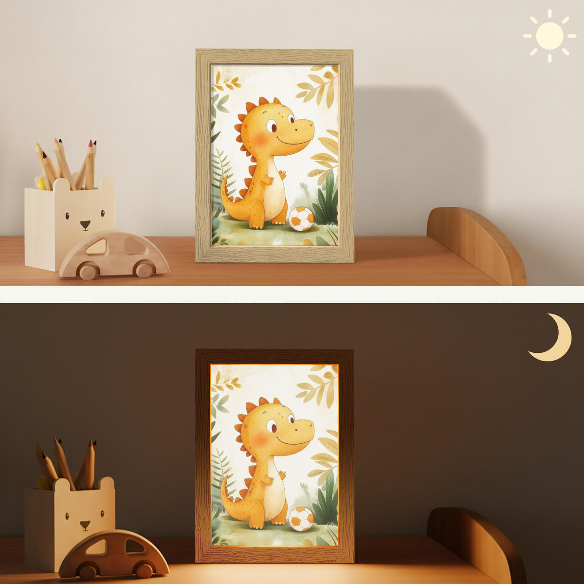 NACHTTISCHLAMPE Dino - Fußball - Orange 15x20 cm - Beige, Holzwerkstoff (8/15/20cm)