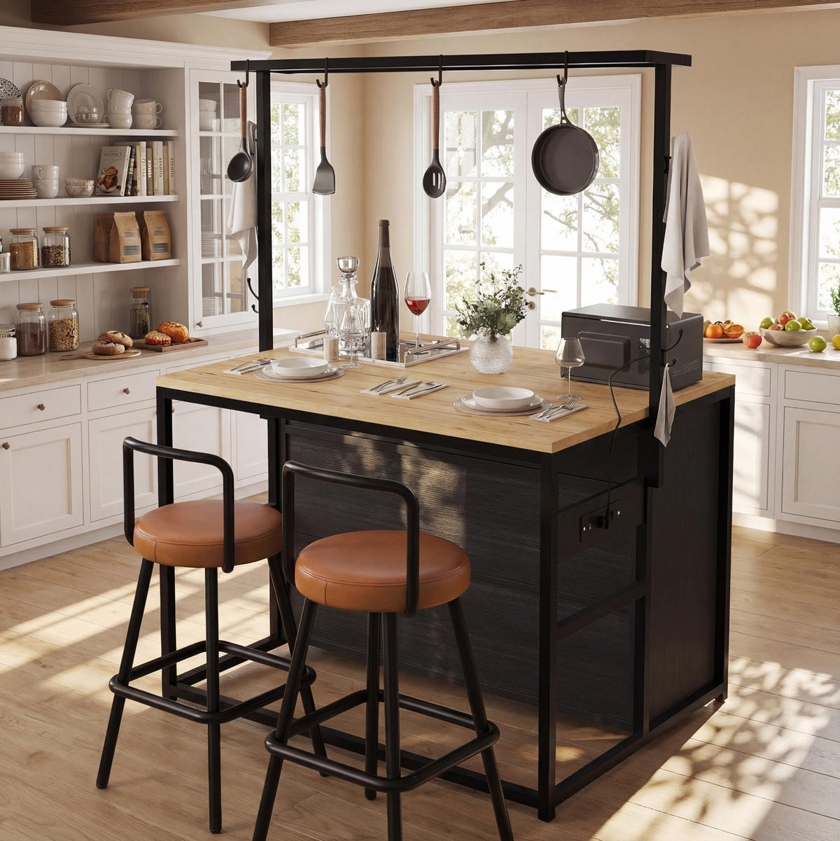 KÜCHENSCHRANK mit Arbeitsplatte und Stromanschluss 107 x 62 x 183 cm Schwarz - Schwarz, Metall (62/183/107cm) - Beauniv