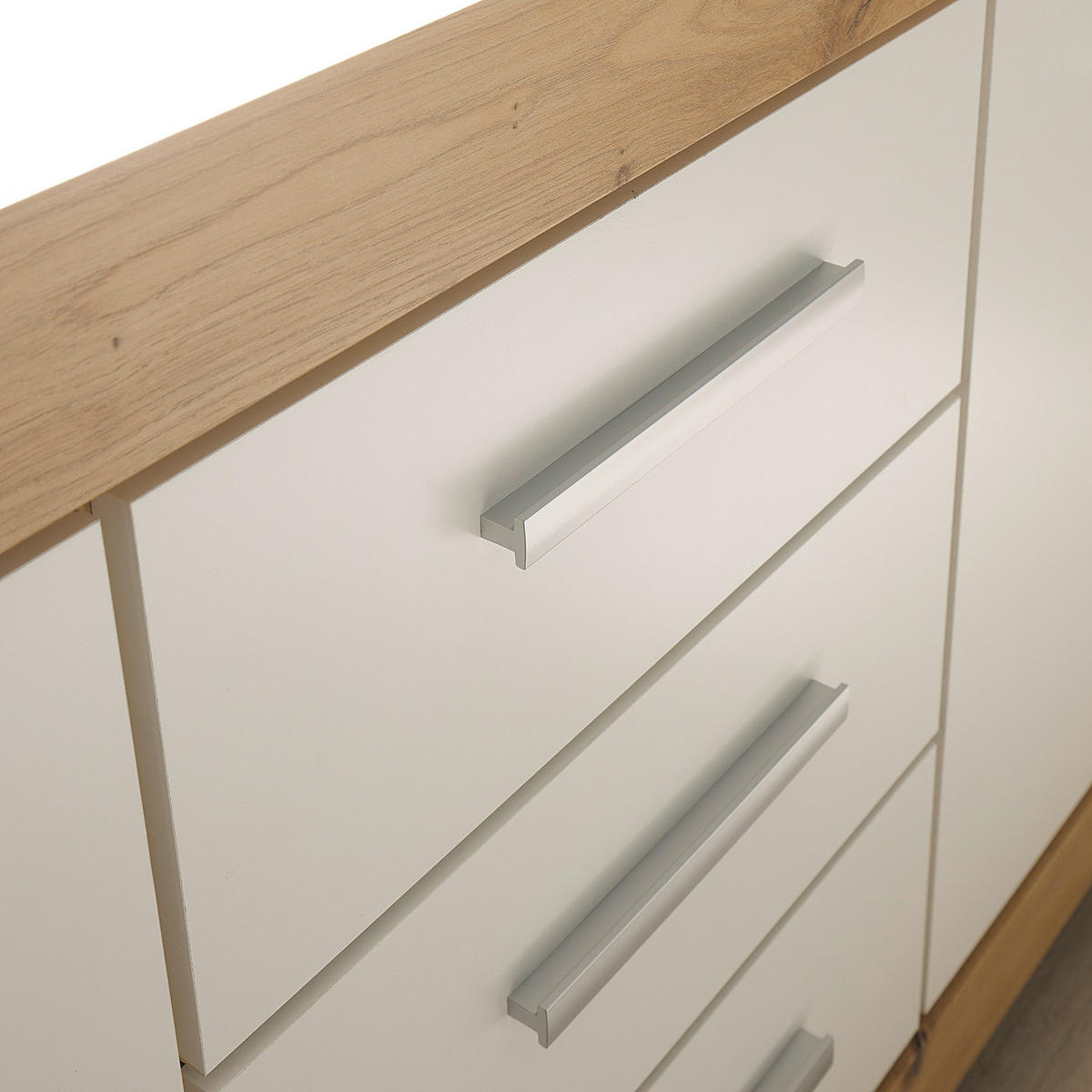 BELEUCHTETES SIDEBOARD - Weiß / Eiche Artisan Dekor - Eichefarben/Silberfarben, Holzwerkstoff/Kunststoff (160/125/45cm) - home24