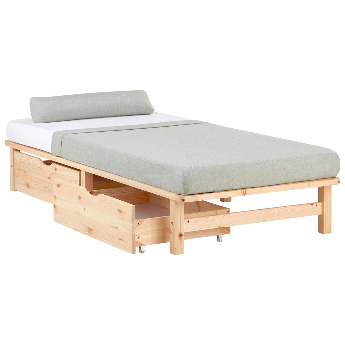 HOLZBETT mit Stauraum 90/200 cm natur - Braun, Holz (90/200cm) - Homestyle4u