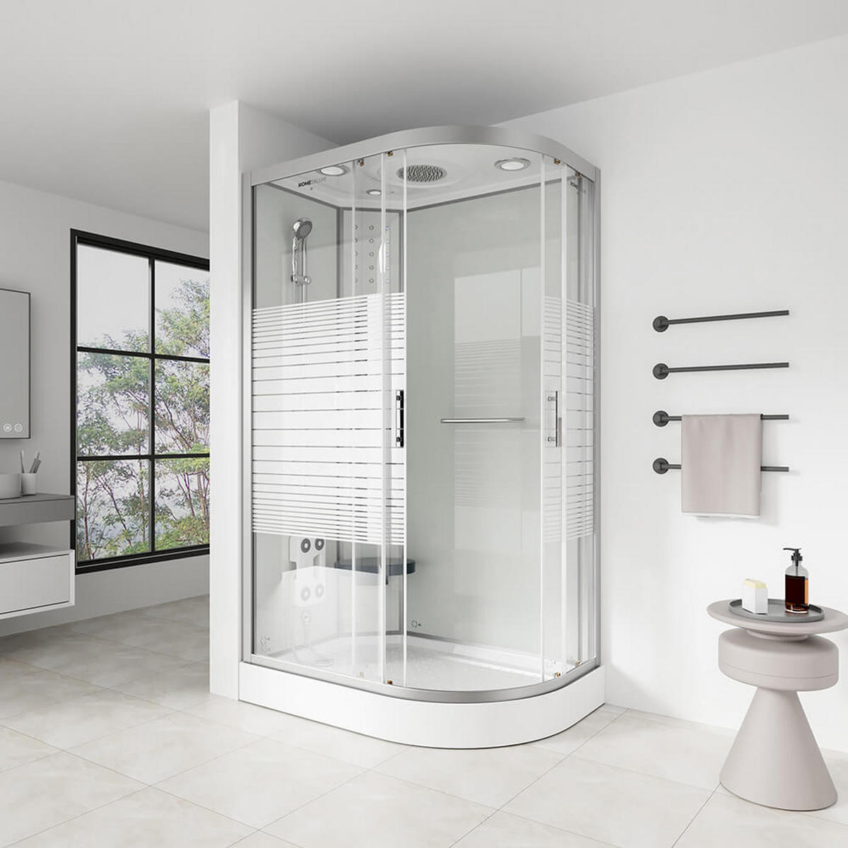 DUSCHKABINE WHITE PEARL - Weiß, Rechts - Weiß, Glas (80cm) - Home Deluxe