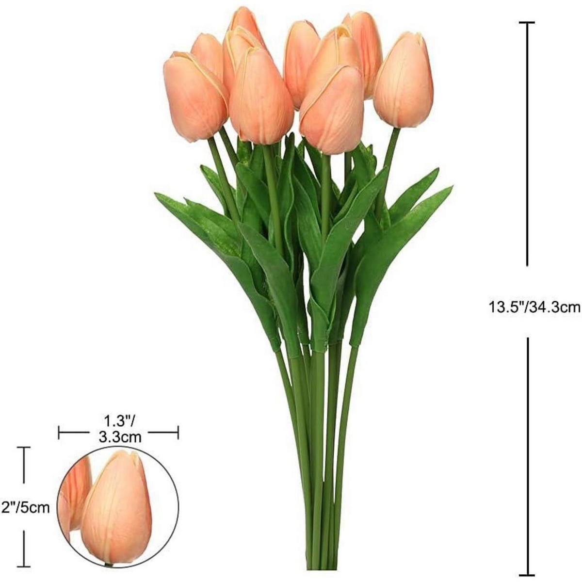 KÜNSTLICHE Tulpen 10 Stück Set Rosa Orange Latex 34 cm - Rosa, Kunststoff (34cm)