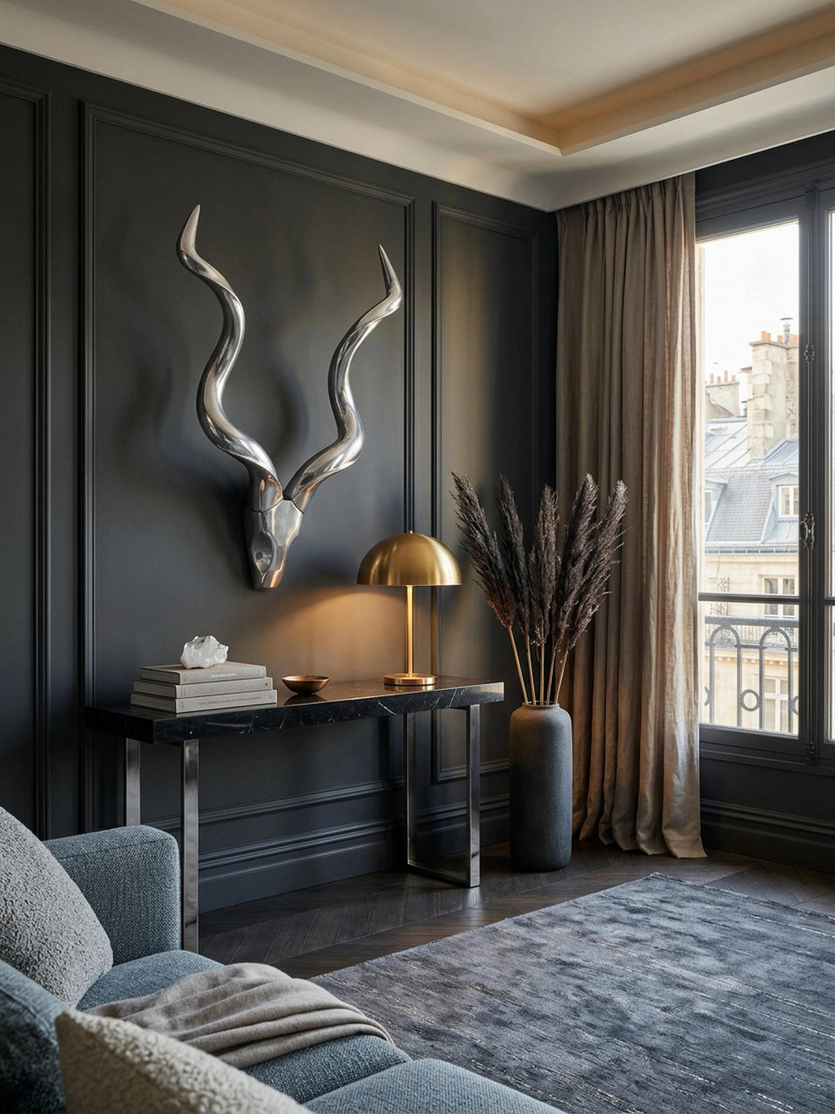 WANDDEKO Hirschgeweih Aluminium silberfarben 80x110 cm handgefertigt - Silberfarben, Metall (80/110/10cm) - KADIMA DESIGN