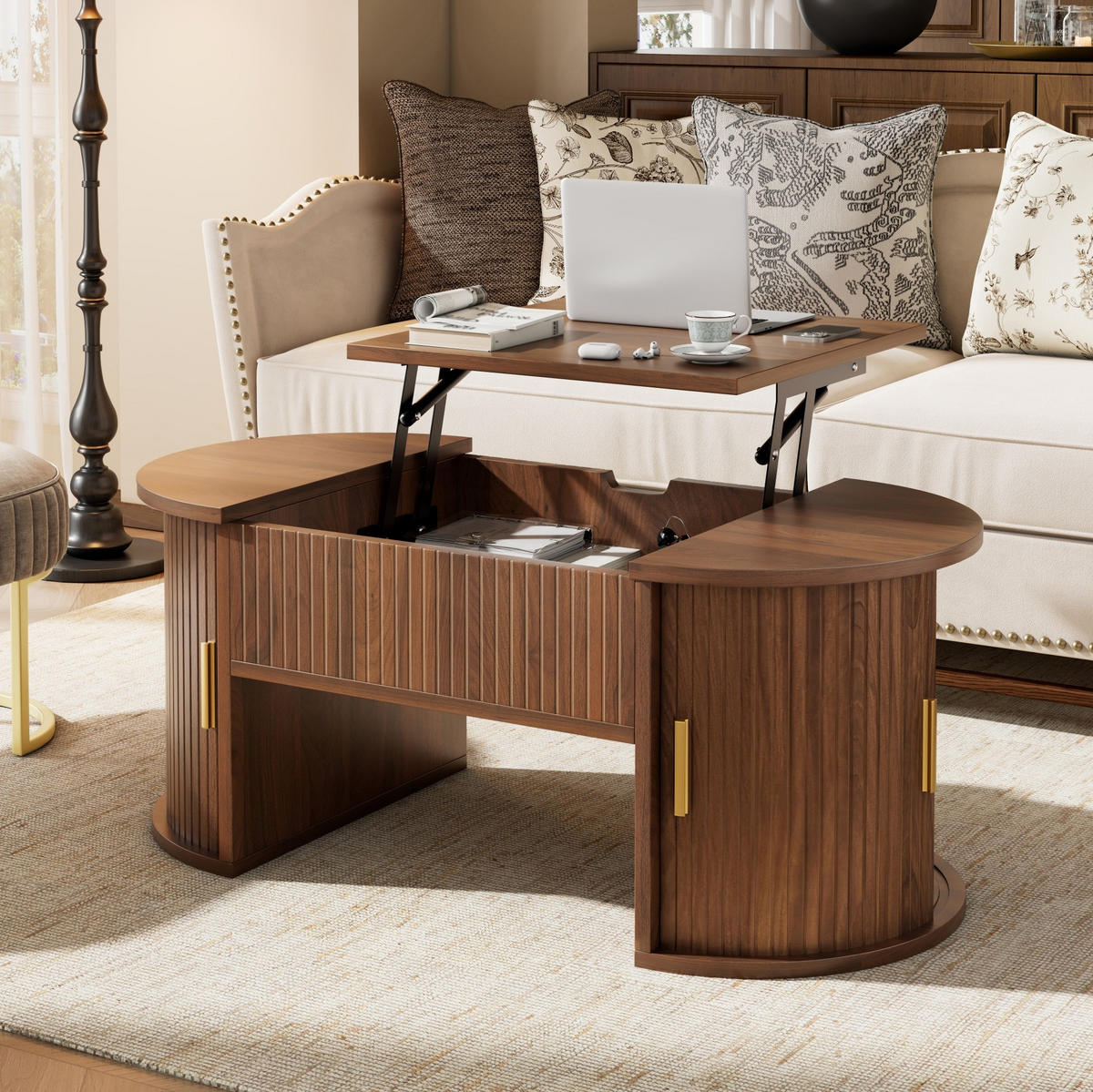 COUCHTISCH höhenverstellbar 100 x 50 cm MDF Nussbaum mit Stauraum - Braun, Holz (100/50/40.5cm) - Meubliv