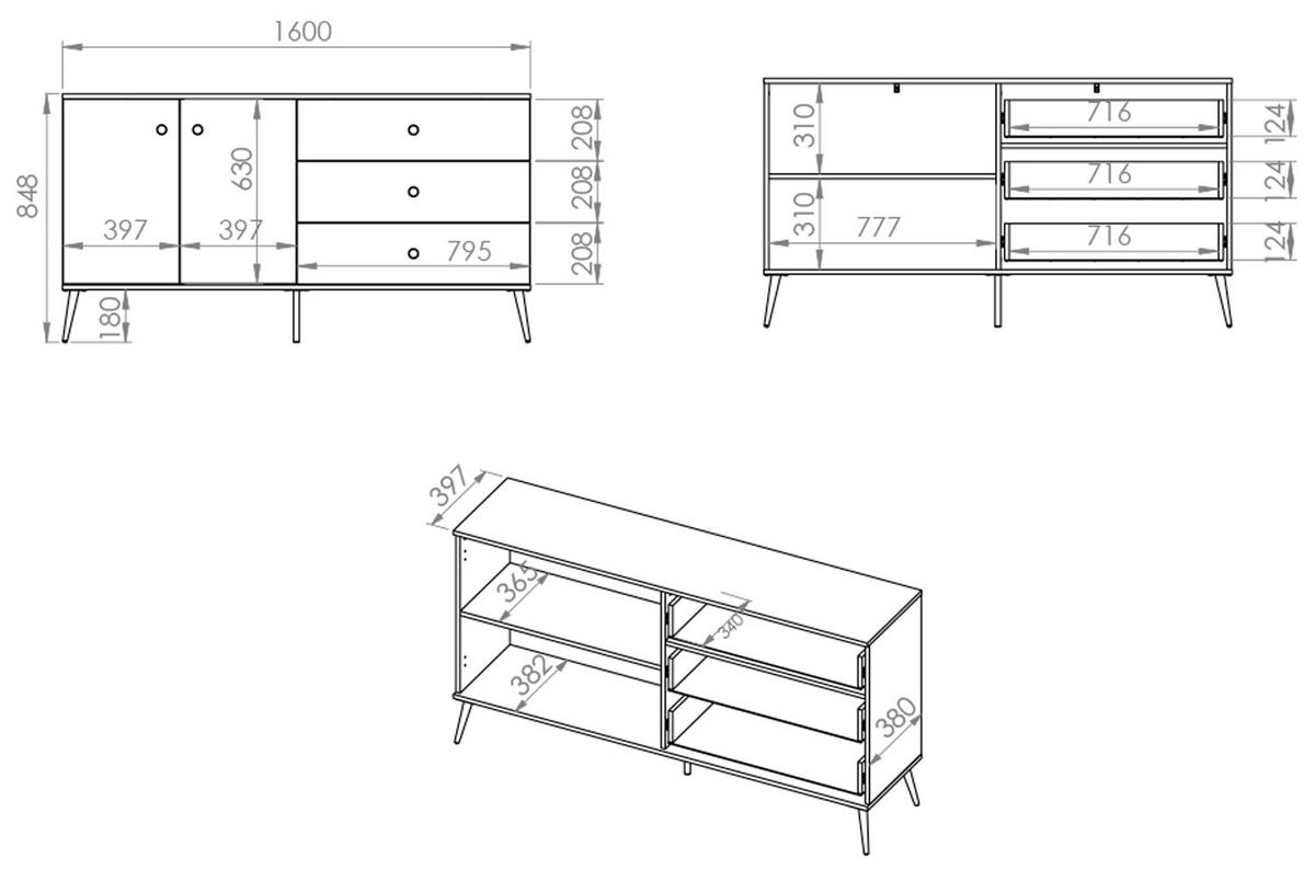 SIDEBOARD Marine dunkelblau / gold 160 / 40 / 85cm - Blau/Dunkelblau, Holz/Holzwerkstoff (160/85/40cm) - Feldmann-Wohnen