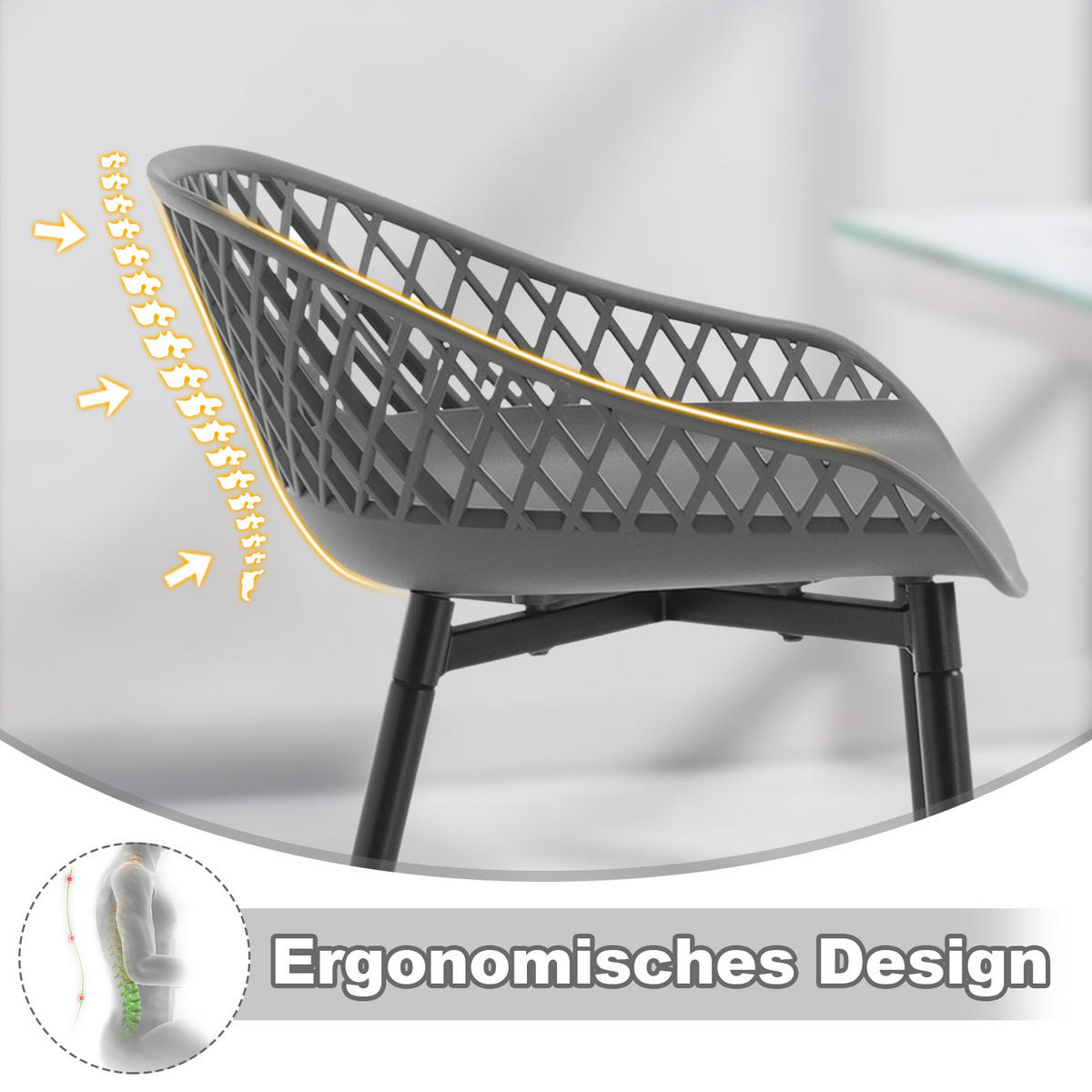 BARHOCKER 2er Set aus PP-Kunststoff, Grau - Schwarz/Grau, Kunststoff/Metall (44/84.5/47cm) - Woltu