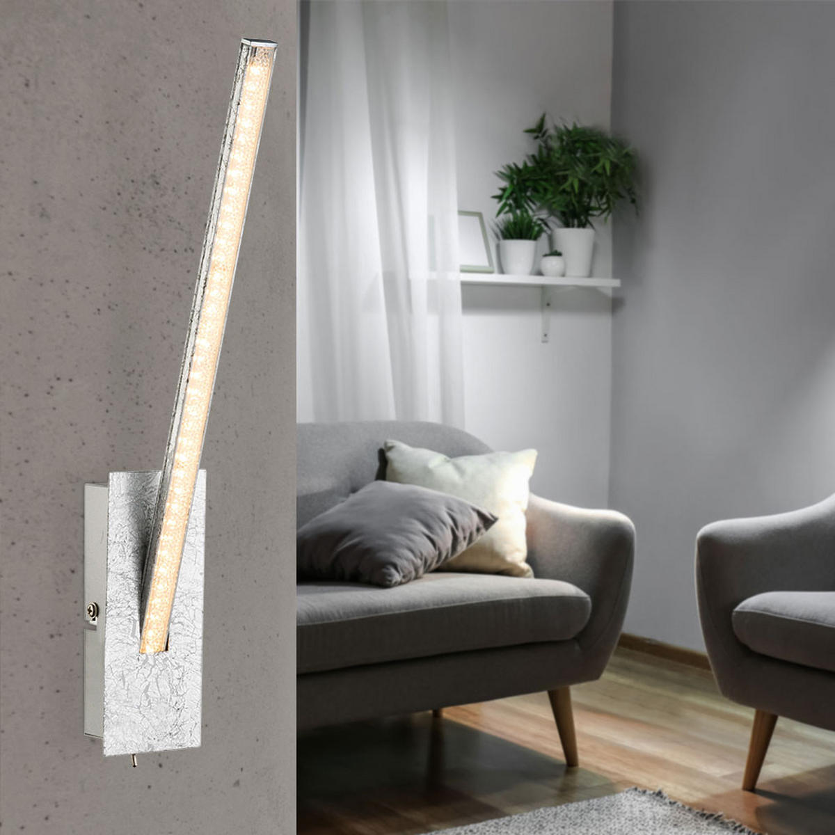 LED WANDLEUCHTE Fuego Silber Kristalloptik - Silberfarben, Metall (6.2/10.5/35cm) - Globo Lighting