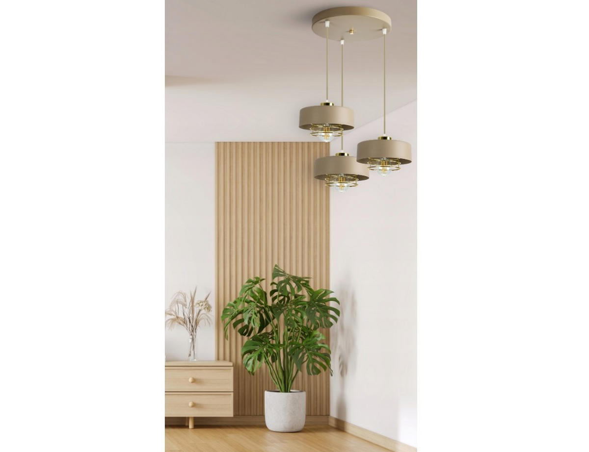 PENDELLEUCHTE ECRU - Beige/Goldfarben, Metall (44/44/100cm) - kiki design