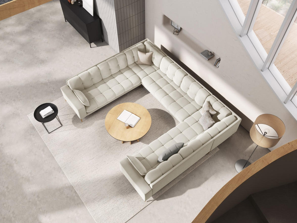 PANORAMASOFA Mamaia aus Samt leichtes beige 6 Sitzplätze - Creme, Textil (185/75/383cm) - Micadoni