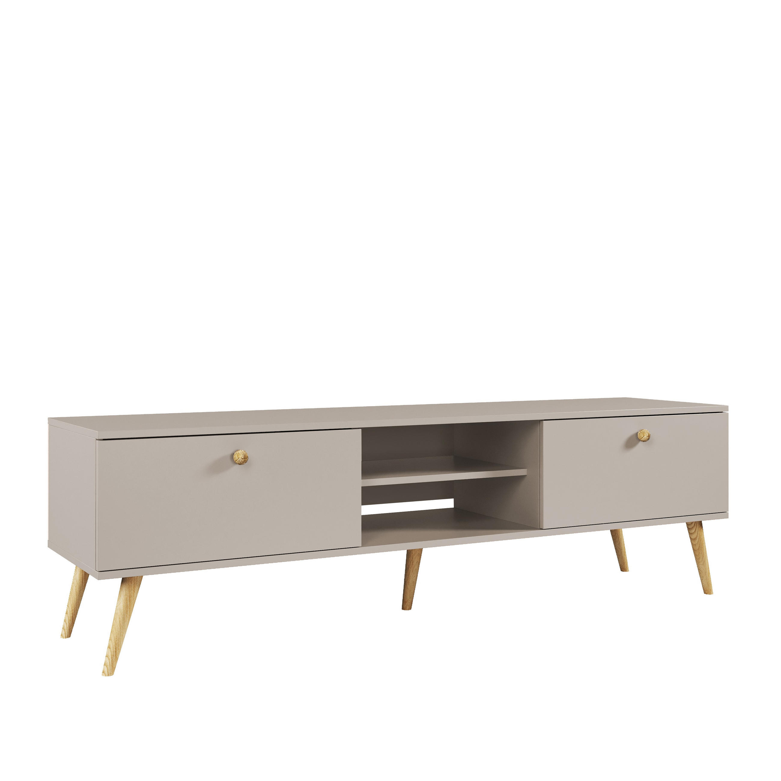 TV-SCHRANK Ikon Kaschmir, zweitüriger TV-Tisch mit Holz Beine - Kaschmir/Beige, Holz/Holzwerkstoff (170/50/41cm) - Bettso