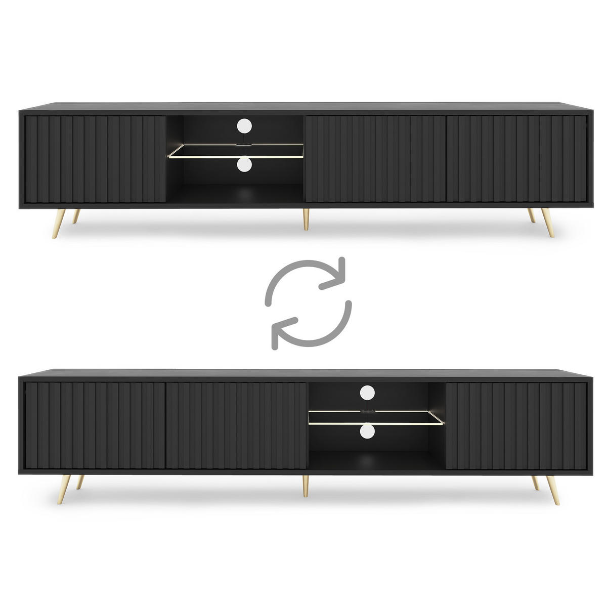 TV-SCHRANK Bello Schwarz Gold 175 cm - Schwarz, Holzwerkstoff (175/43.5/31.3cm) - Selsey