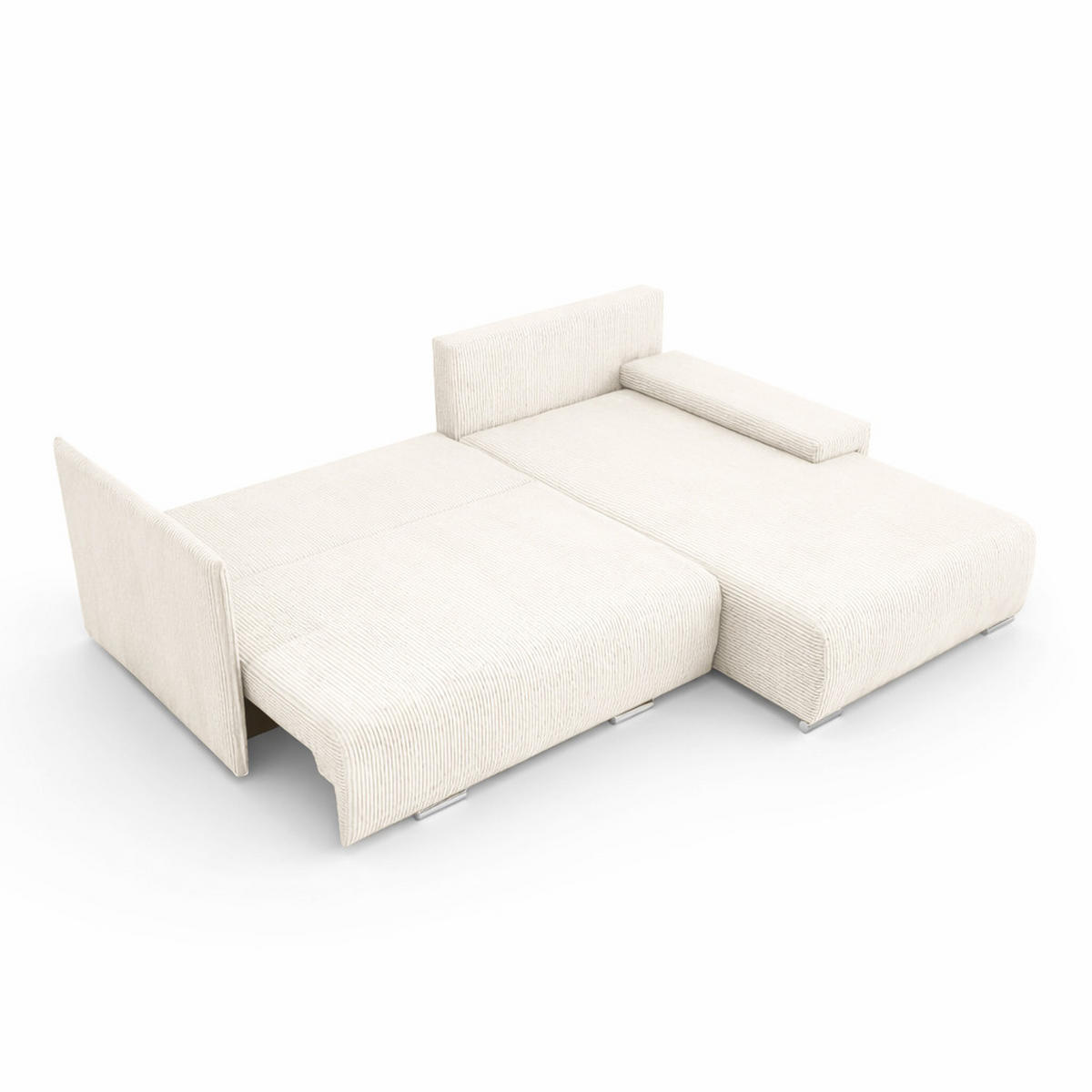 ECKSOFA L-Form Schlaffunktion Livorno Cord-Stoff Ecru Rechts - Chromfarben/Ecru, Holz/Kunststoff (246/188cm) - Kaiser Möbel