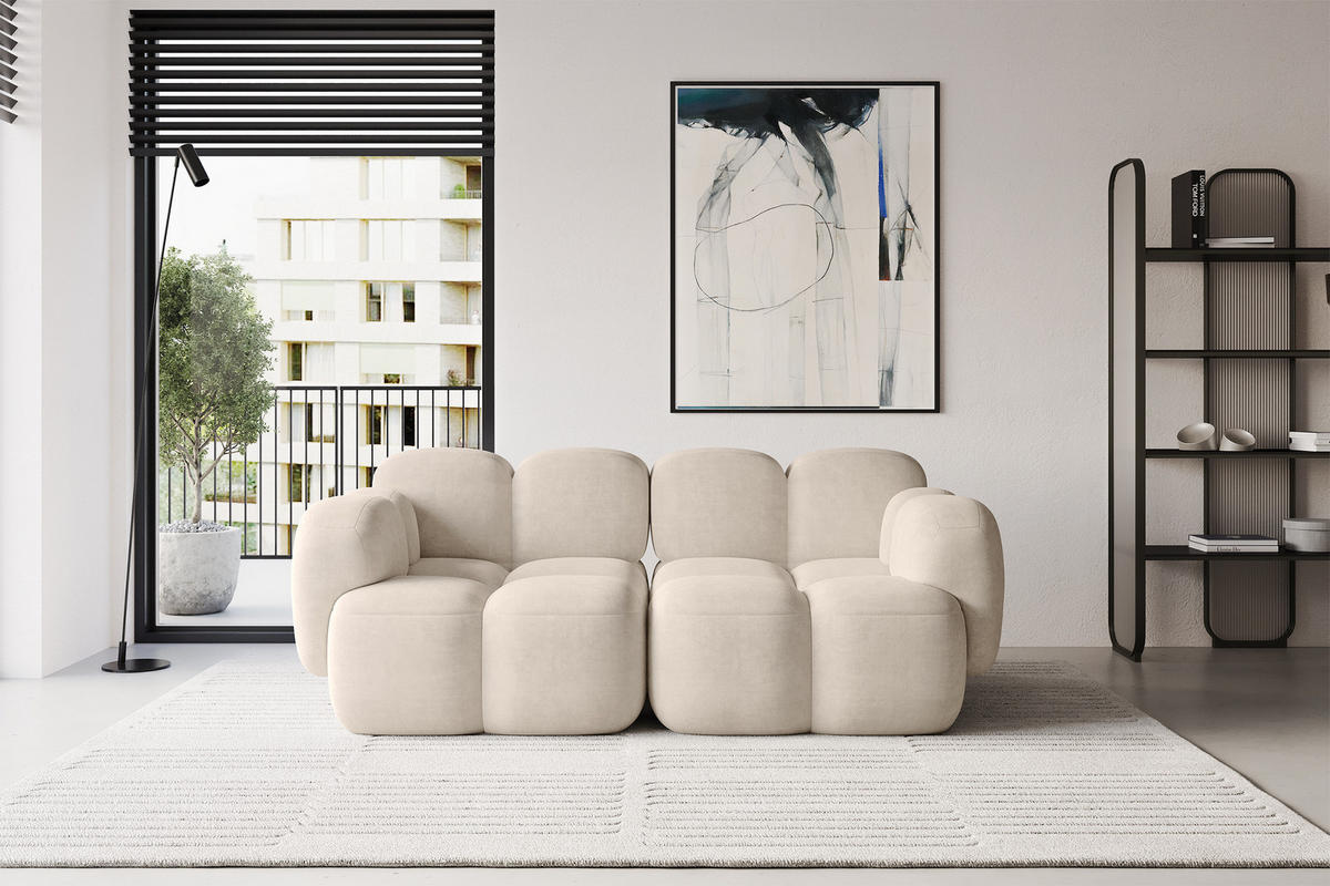 2-SITZER modulares Sofa Miko-S1 214x118x75 cm Beige Velours - Ecru/Schwarz, Holzwerkstoff/Kunststoff (214/75/118cm) - ALTDECOR