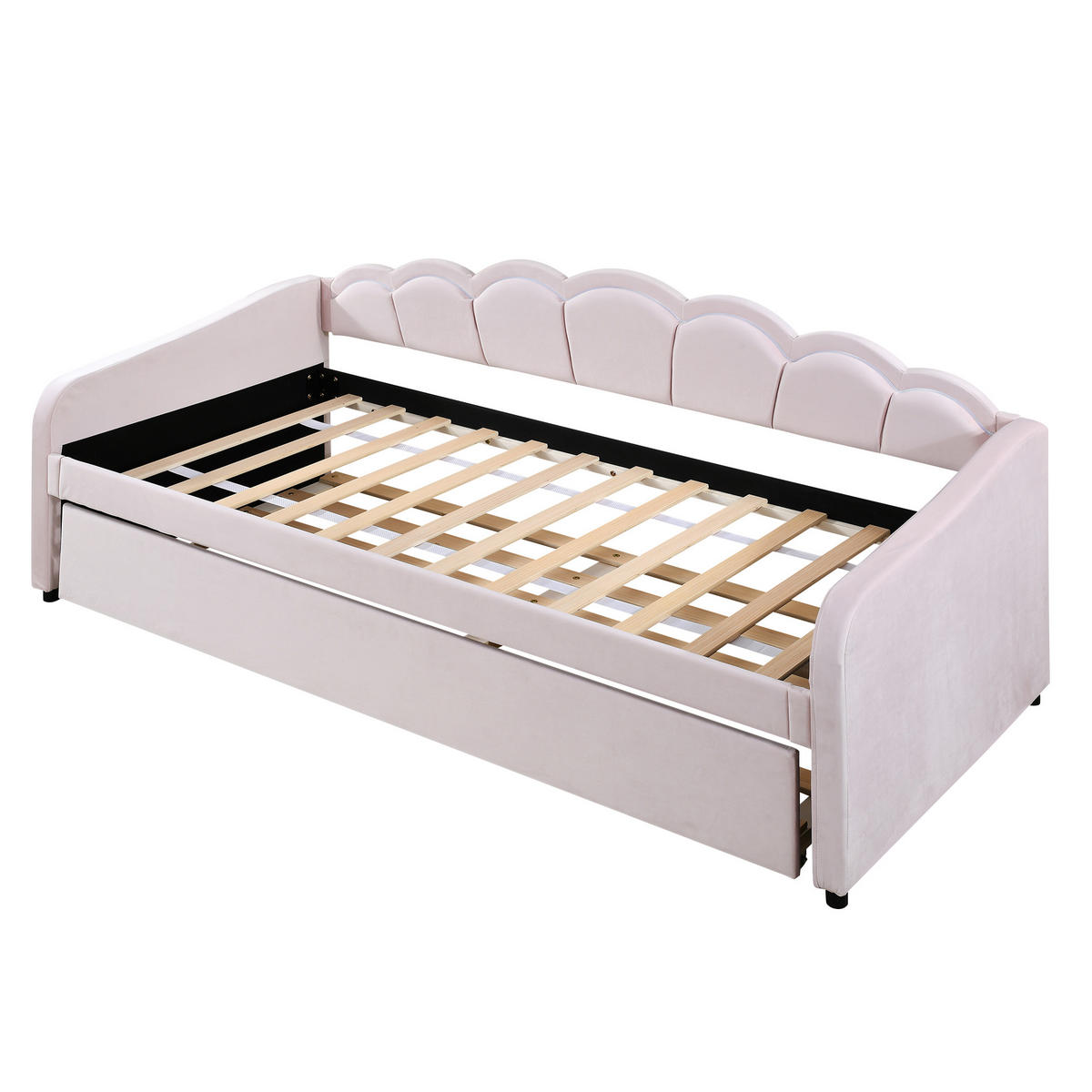 TAGESBETT 90/200 cm rosa mit ausziehbarem Bett und LED-Beleuchtung - Rosa, Textil (90/200cm) - OKWISH