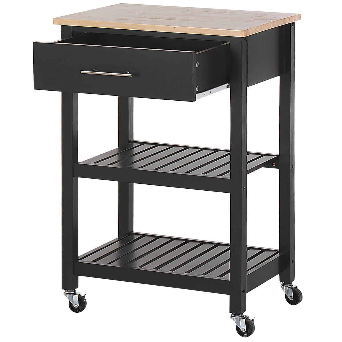 SERVIERWAGEN Schwarz Hiuma - Hellbraun/Schwarz, Holz (58/85/40cm) - Beliani