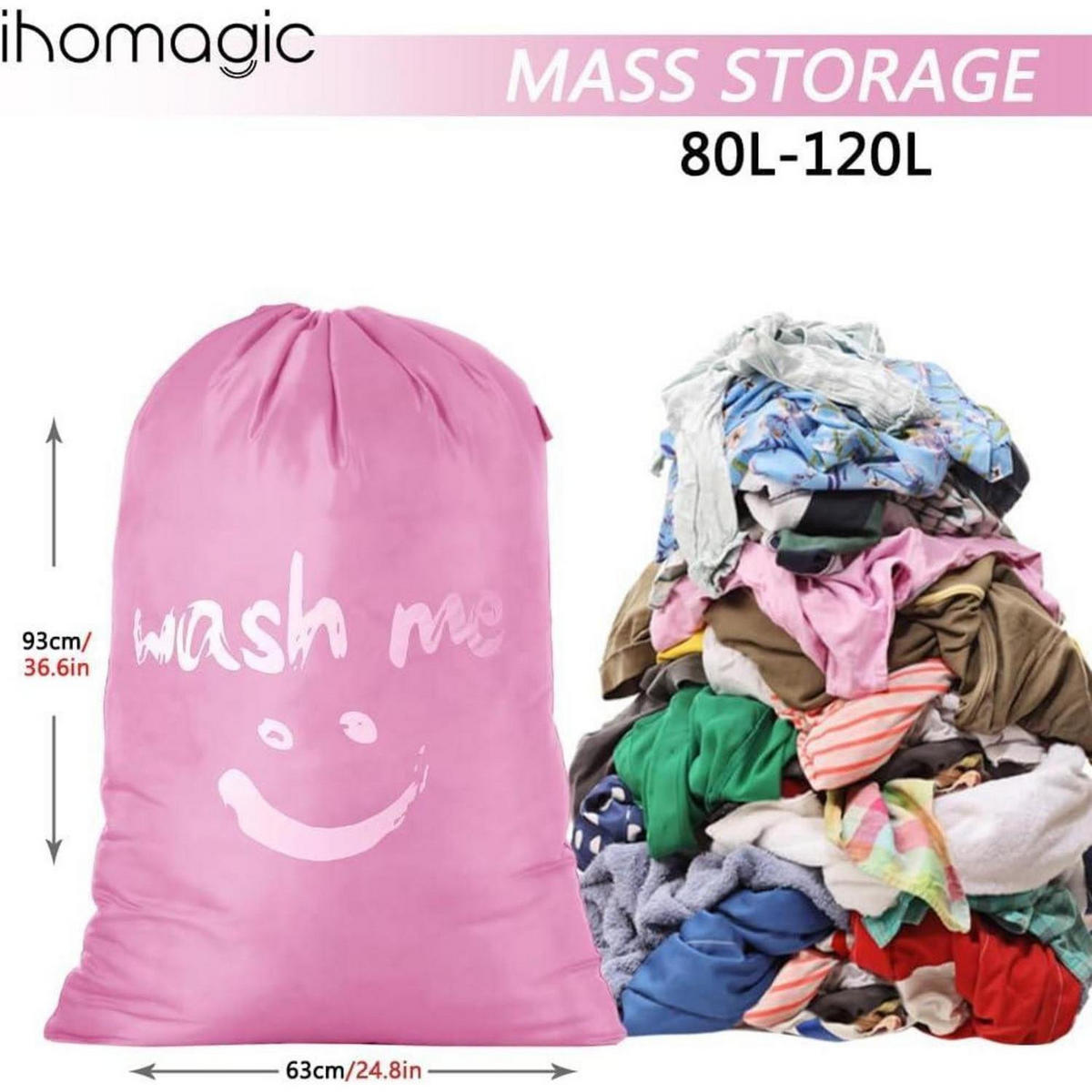 WÄSCHESACK 2-teiliges Set 66 x 96 cm Rosa - Rosa, Kunststoff (61/36.2/91.9cm)