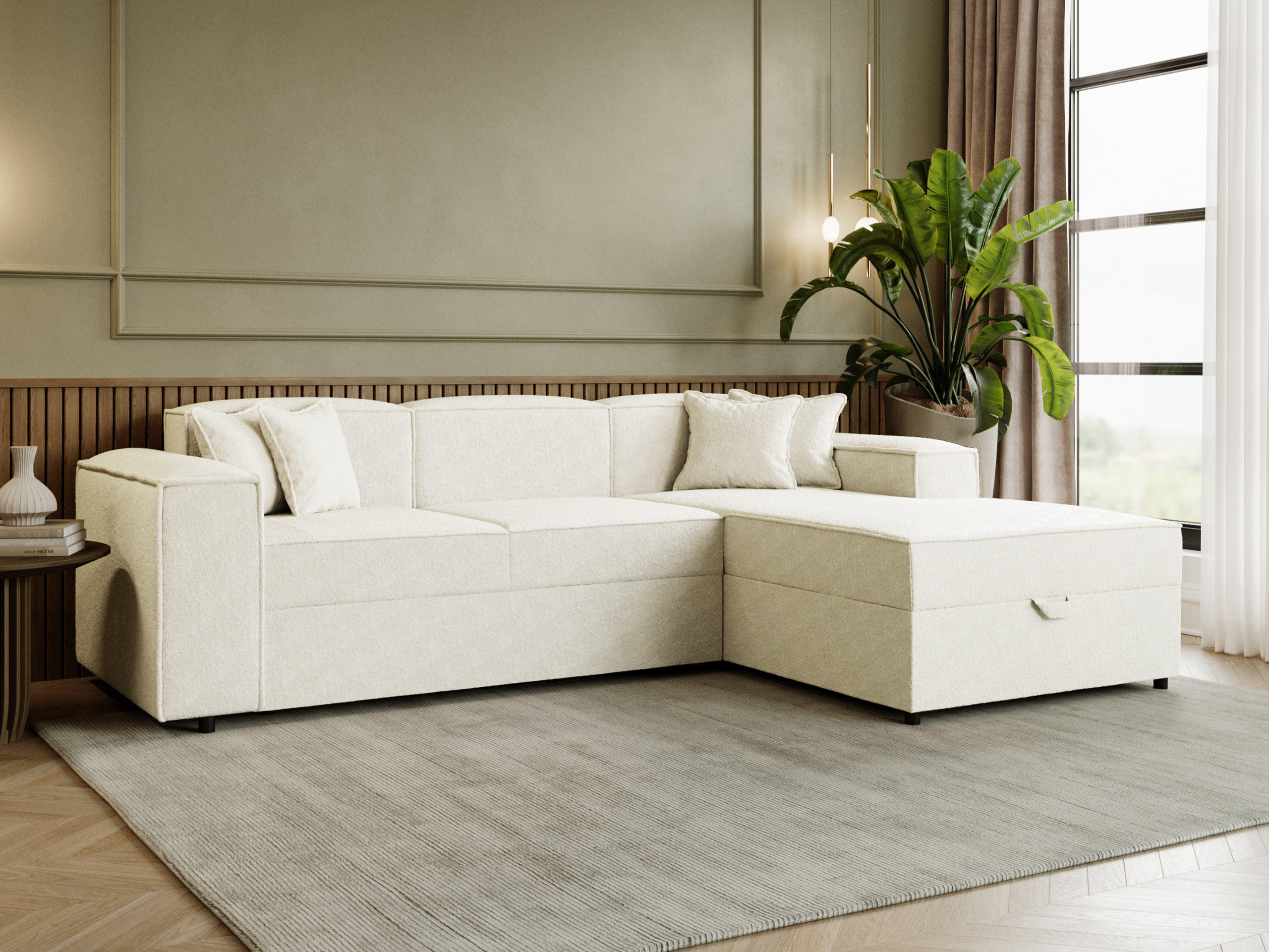 ECKSOFA Santos L, Seite: Rechts - Creme/Schwarz, Holzwerkstoff/Kunststoff (253/166cm) - MIRJAN24
