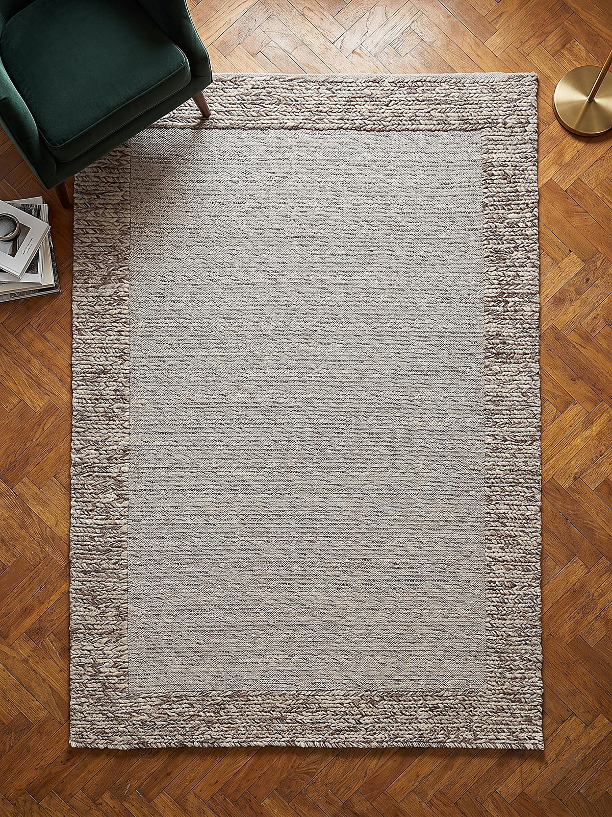 TEPPICH Flachgewebe, handgewebt, CALDER, in Beige-Braun, Zopfbordüre, 120 x 170 cm - Beige, Textil (120/170cm) - KADIMA DESIGN