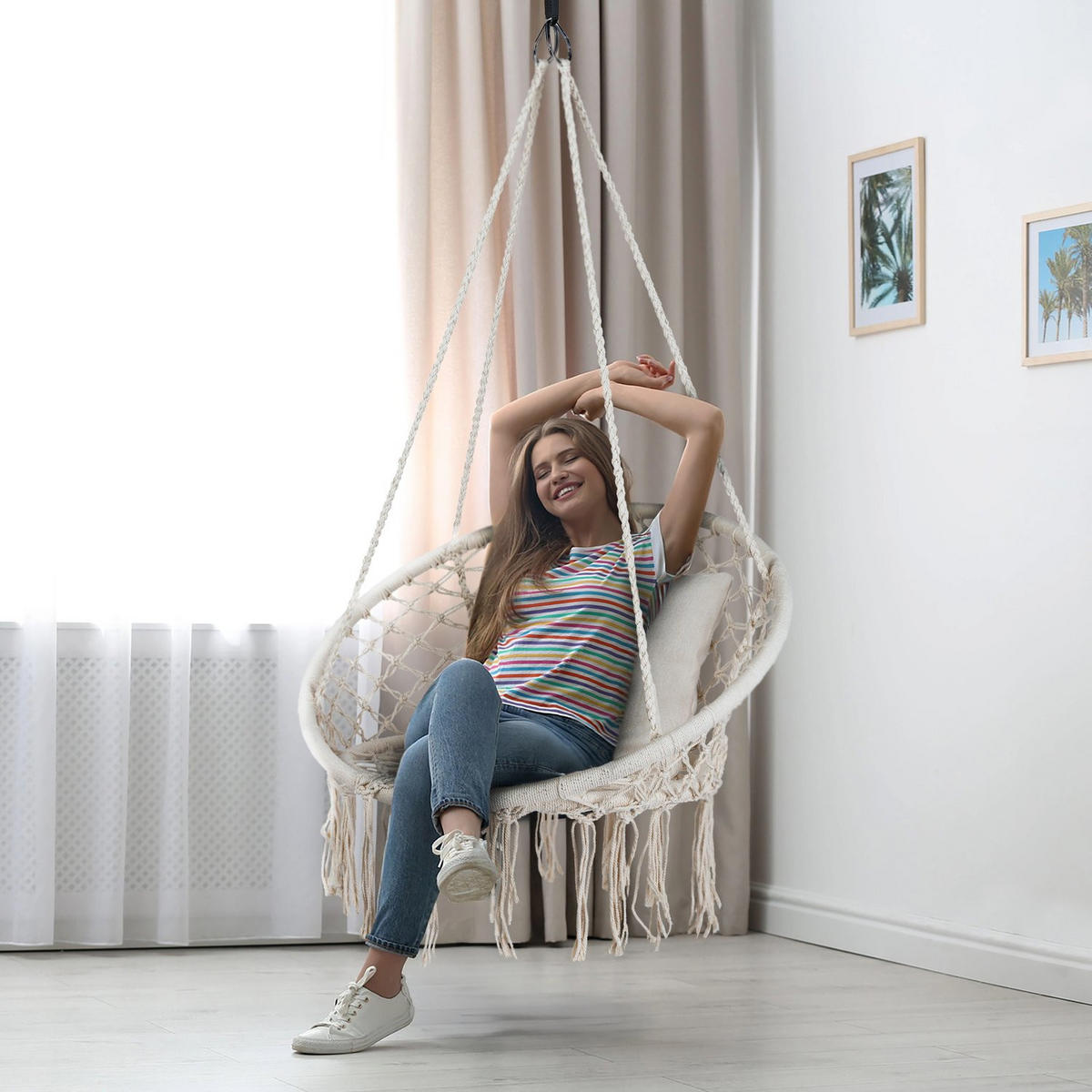 HÄNGESESSEL 80 cm Durchmesser, bis 150 kg - Beige, Textil (80/38/80cm) - Outtec