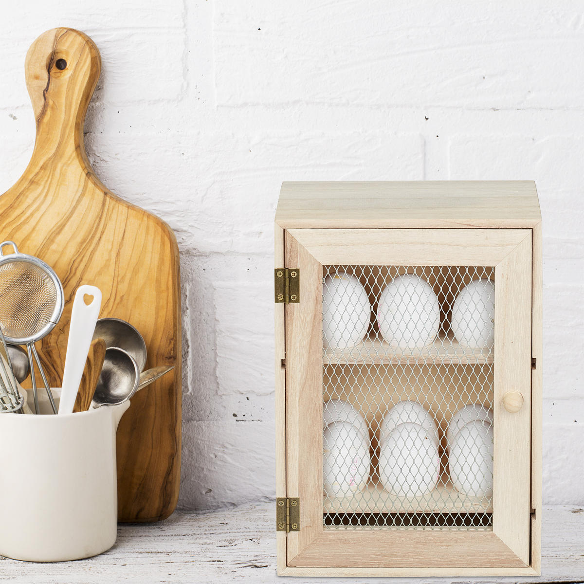 EIERSCHRANK - Beige, Holz/Metall (18/25/12cm) - Relaxdays