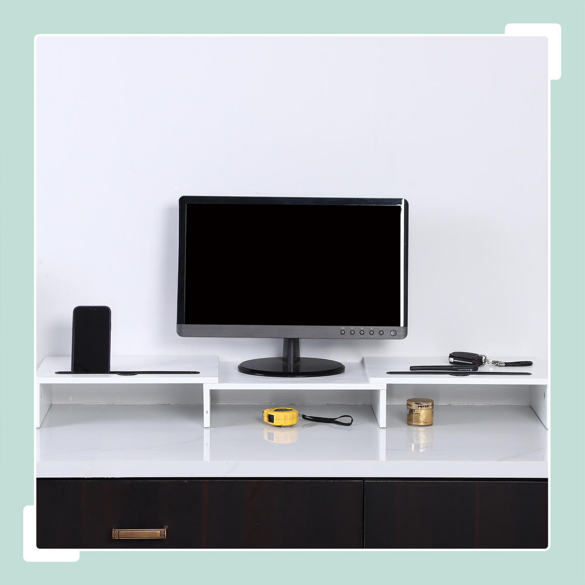 MONITORSTÄNDER - Weiß, Holzwerkstoff (27/105/10cm) - Relaxdays