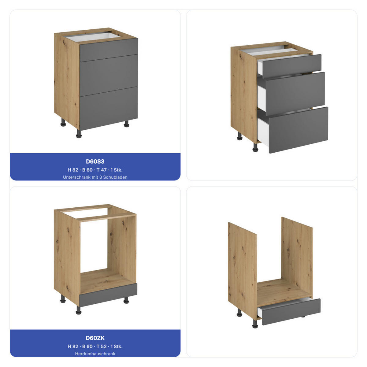 KÜCHENZEILE 360 cm - Langen KL19-M360 - in Grau / Matt - Schwarz/Grau, Holz/Metall (360/212/58cm)
