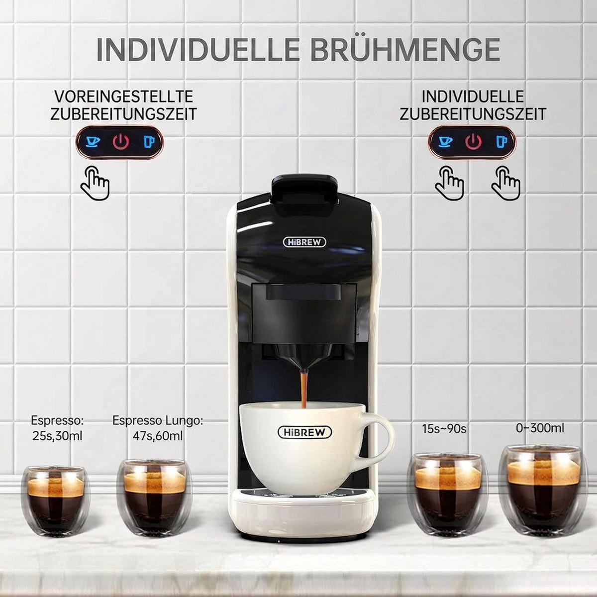 ESPRESSOMASCHINE 5-in-1, 20 Bar für Nes/DG/K-Cup/ESE Pads/Pulver - Weiß, Metall (11/26/26cm) - BEXEVUE
