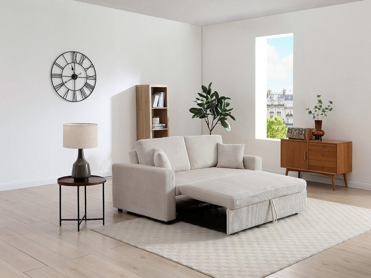 SCHLAFSOFA - 3 Personen - samt - beige Inizor - Beige, Textil (168/85/101cm) - Vente-Unique