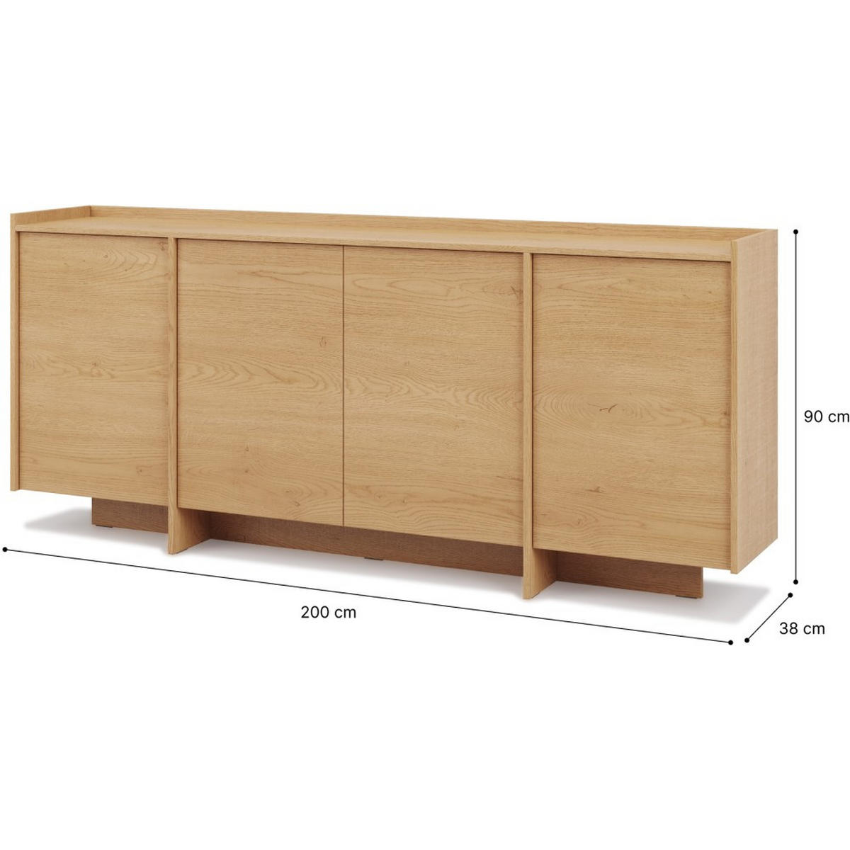 KOMMODE Juni mit 4 Türen, 200 cm, eiche Cremona - Eichefarben, Holzwerkstoff (200/90/38cm) - Beautysofa
