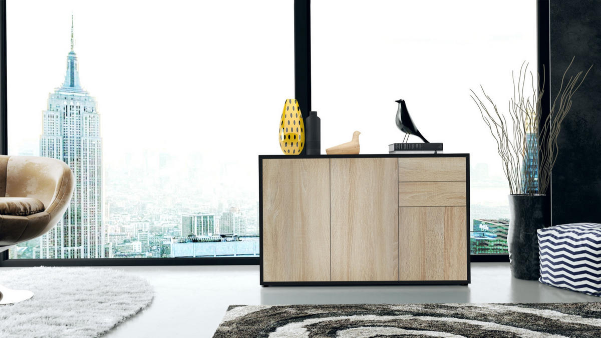 KOMMODE Ben Front in Eiche sägerau - Eiche San Remo, Holzwerkstoff (117/74/36cm) - Vladon
