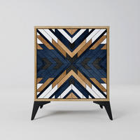 SIDEBOARD ARTFUL GEOMETRY, Eichefarben, 57,5x42x70,5 cm, Schwarze Metall-Sternfüße - Eichefarben/Multicolor, Holzwerkstoff/Metall (57.5/70.5/42cm) - SpaceRebels