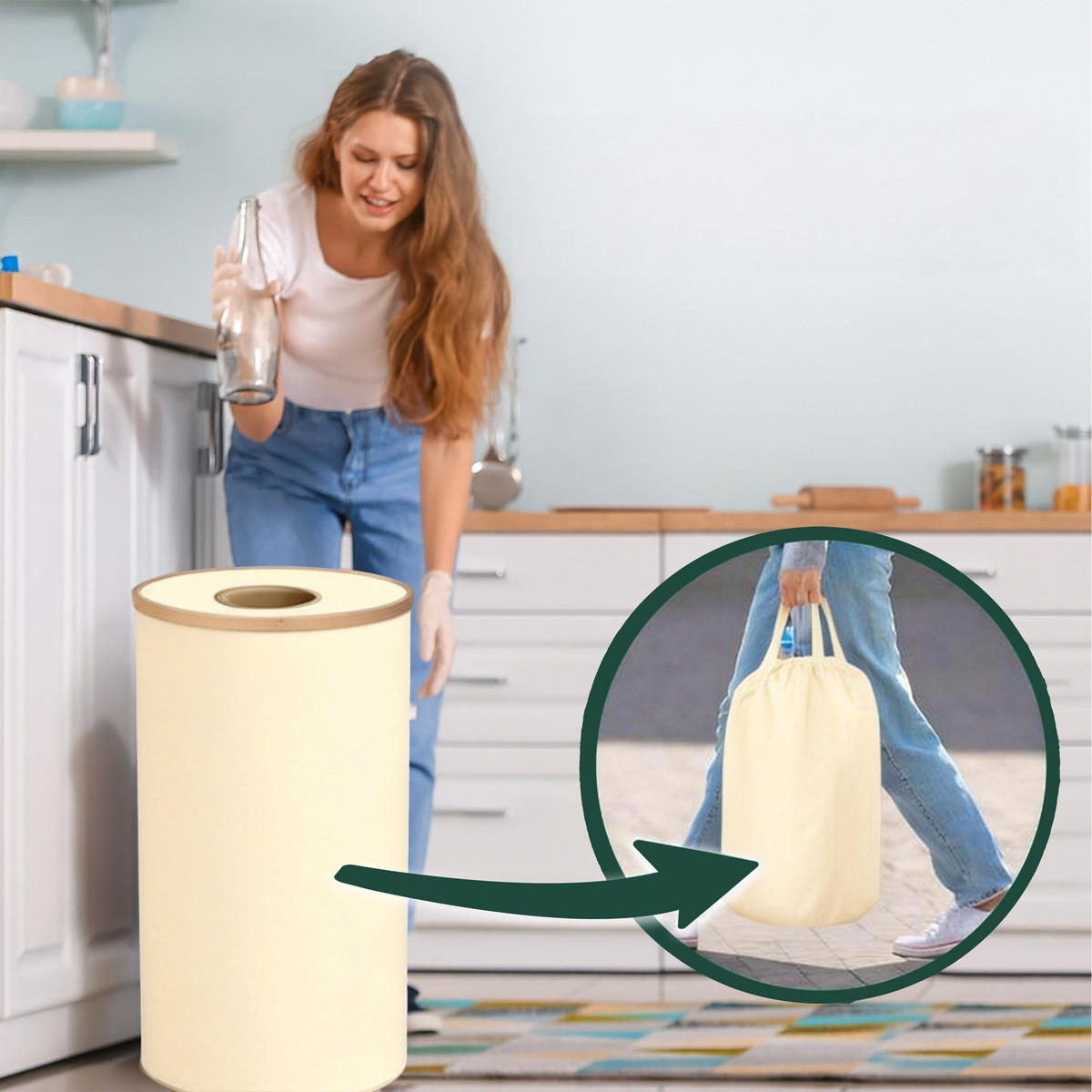 KONTAJNER na zber vratných fliaš - béžová, drevo/textil (40/75/40cm) - Relaxdays