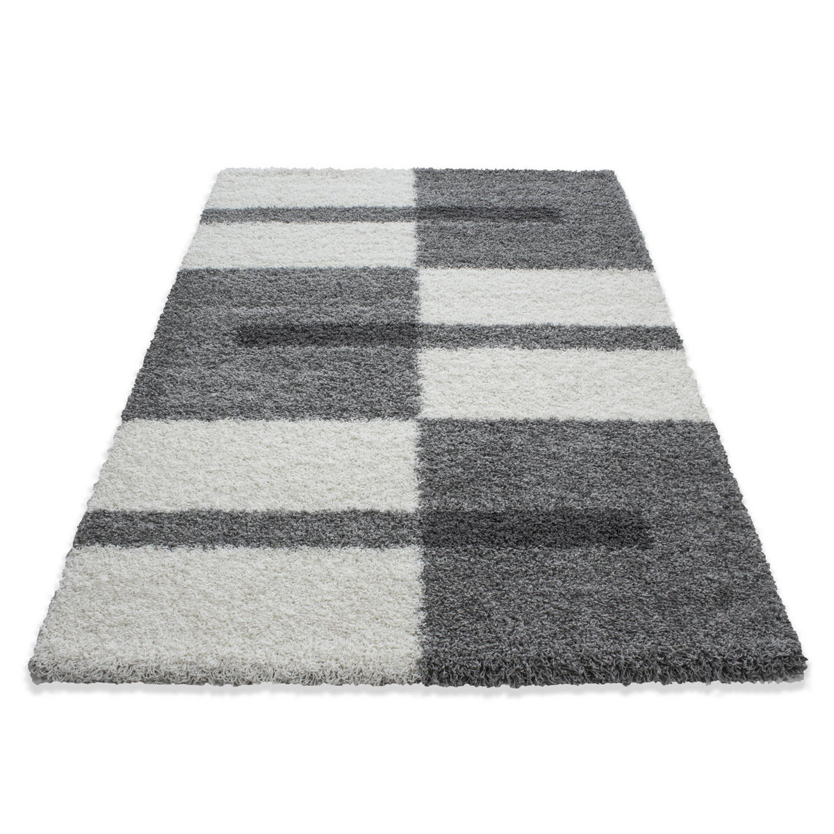 TEPPICH Hochflor Shaggy Karo Design Polypropylen Wohnzimmer Hellgrau Läufer 60x110 - Hellgrau, Textil (60/110cm) - KADIMA DESIGN