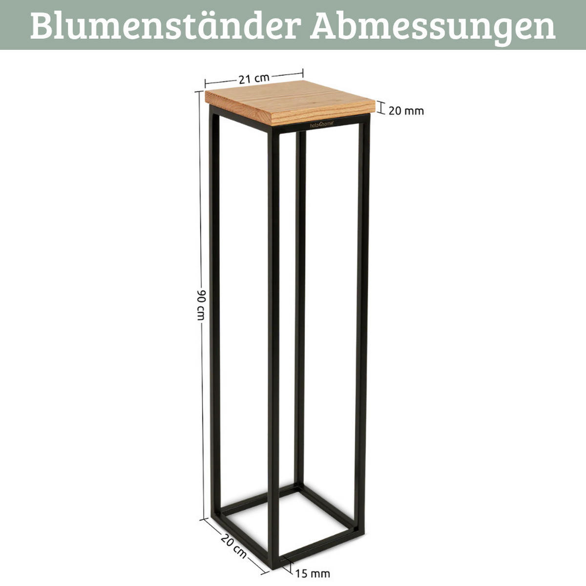BLUMENSTÄNDER Holz LURI 90 cm hoch Eichenholz Metallgestell - Braun, Holz (20/90/21cm) - DELUKE
