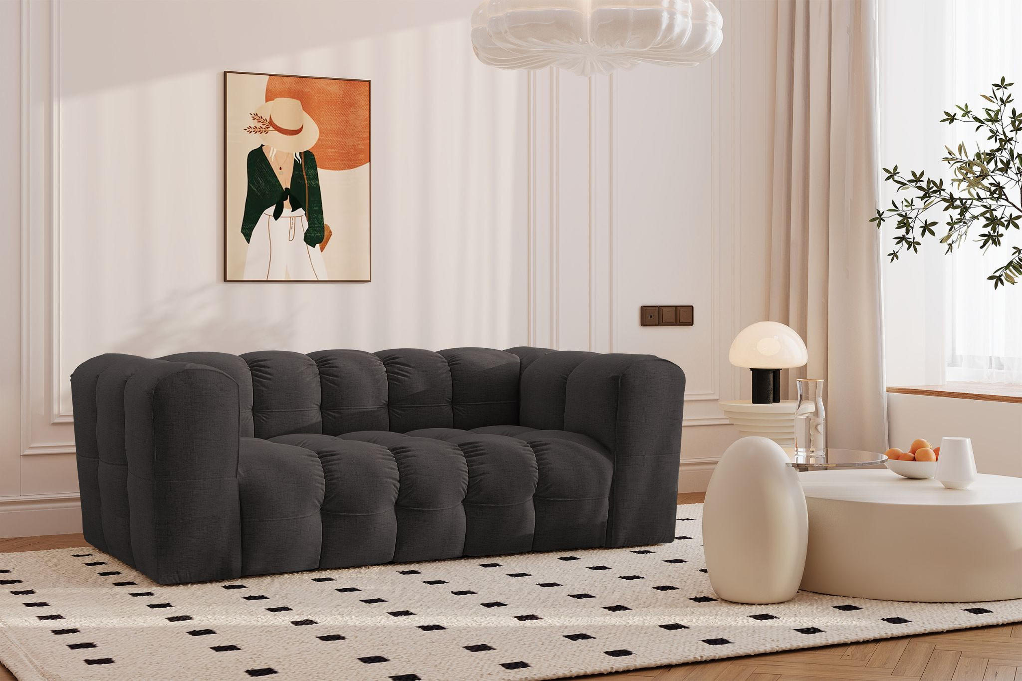 SOFA 2-Sitzer, Komfort, BALOO, Stoff Schenille, Schwarz - Schwarz, Holz (196/75/106cm) - Kaiser Möbel