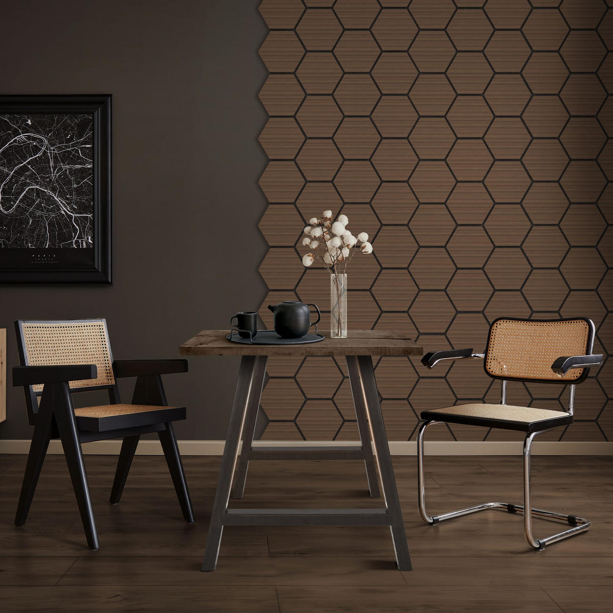 AKUSTIKPANEEL Echtholz 2er Set Braun Hexagon - Braun, Holzwerkstoff (2.1/81.1/66.6cm) - ML-DESIGN