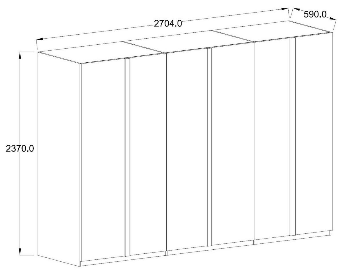 KLEIDERSCHRANK Italia weiß matt / weiß hochglanz 270 / 59 / 237cm - Weiß Hochglanz/Weiß, Holz/Holzwerkstoff (270/237/59cm) - Feldmann-Wohnen