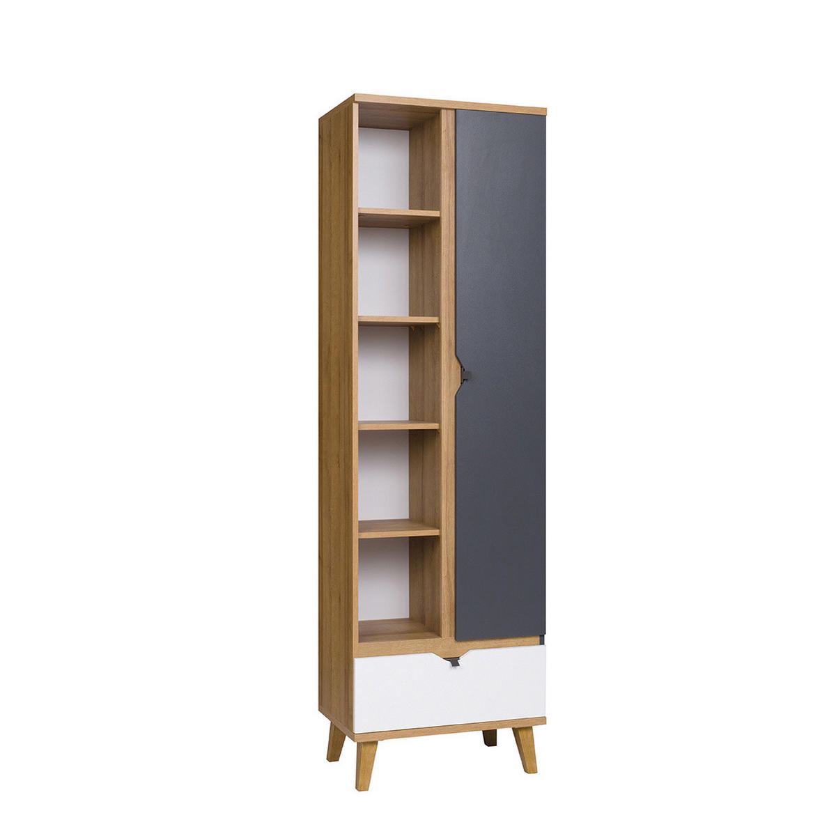 BÜCHERREGAL Aster R1D1SZ - Eichefarben/Graphitfarben, Holzwerkstoff/Kunststoff (60/200/40cm) - Ravio