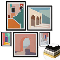 WANDBILDER 5er-Set - 50x50 cm & 20x30 cm & 40x60 cm Schwarzer Rahmen - Farbenfrohe moderne Gebäude - Schwarz, Kunststoff (40/60cm) - ArtPrintCave
