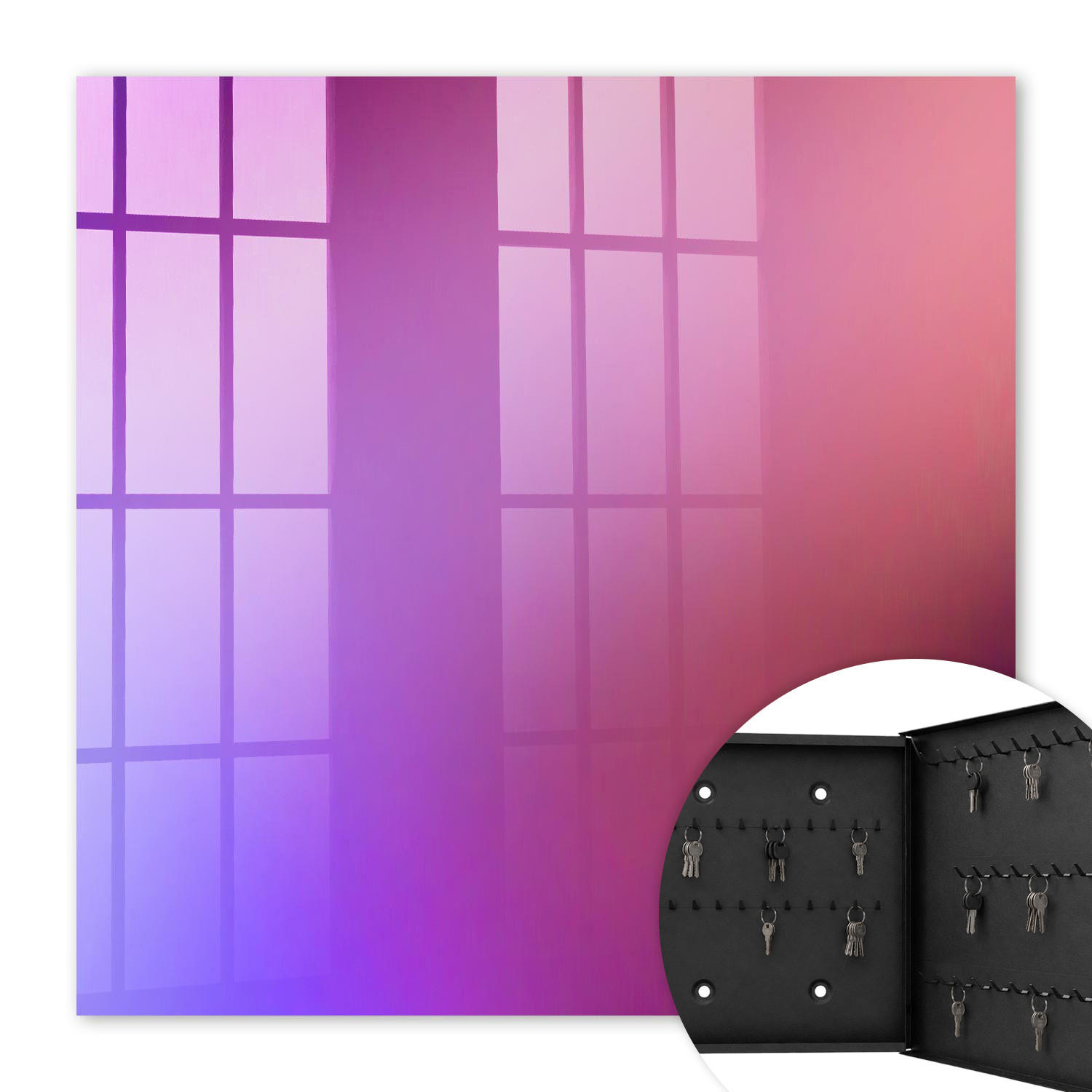 SCHLÜSSELBOX Schwarz 30x30 cm- Türöffnung nach rechts - Farbverlauf - Lila, Metall (30/30/5cm) - TULUP