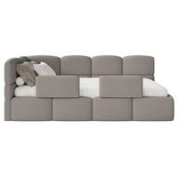 JUGENDBETT Cloudy links mit Matratze und Rausfallschutz Bouclé Grau - Grau, Kunststoff/Textil (90/200cm) - Selsey
