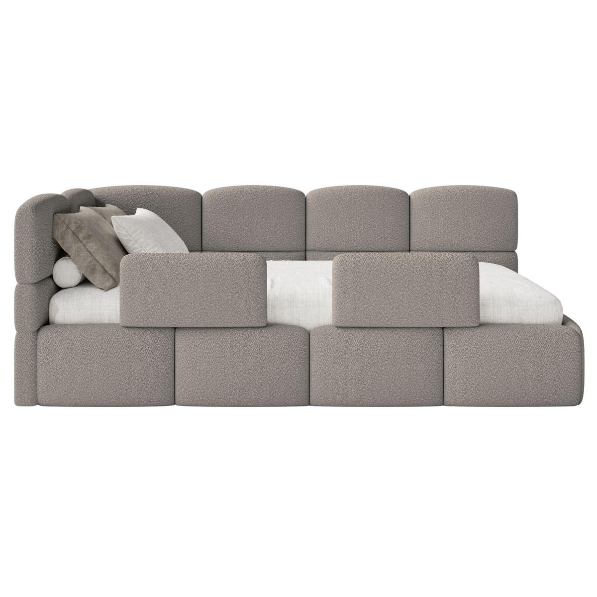 JUGENDBETT Cloudy links mit Matratze und Rausfallschutz Bouclé Grau - Grau, Kunststoff/Textil (90/200cm) - Selsey