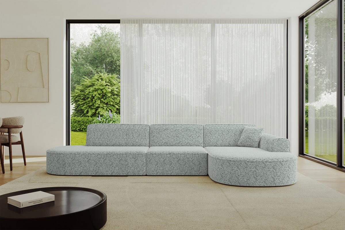 ROHOVÁ SEDACÍ SOUPRAVA s otomanem vpravo MARI-L2 – 328 x 171 x 79 cm, zelená látka - divoký dub/černá, kompozitní dřevo/textil (171/328cm) - ALTDECOR