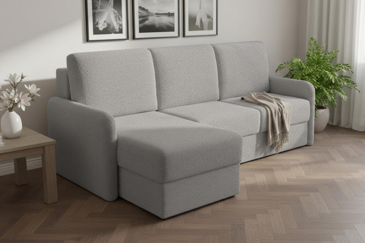 ECKSOFA BIANCO 215 cm breit in Boucle Hellgrau links - Hellgrau, Holzwerkstoff/Textil (215/145cm) - Deine Möbel 24